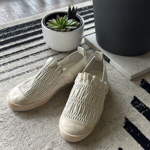 MERCEDES CASTILLO Cream Textured Slip-On Leather Sneakers